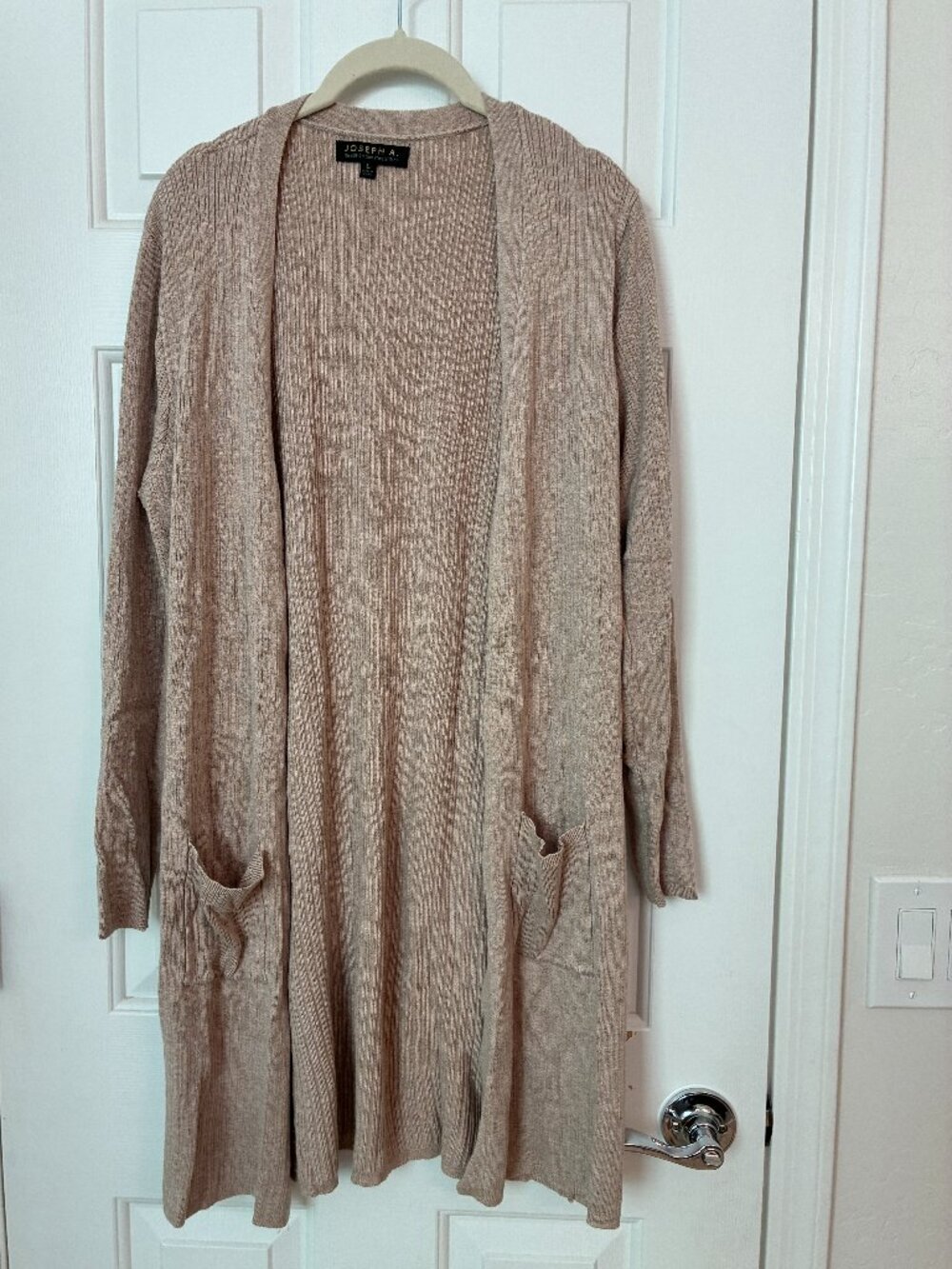 Joseph A. Taupe Ribbed Long Open Front Cardigan Duster